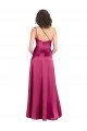 Sleek One Shoulder A-Line Long Stretch Satin Prom Dress with Spaghetti Straps Back UK