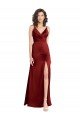 Faux Surplice Neckline Long Slim A-Line Stretch Satin Prom Dress UK