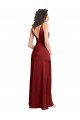 Faux Surplice Neckline Long Slim A-Line Stretch Satin Prom Dress UK
