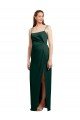 Sleek Straight Neckline Long Wrap Stretch Satin Prom Dress with Angled Pleats UK