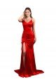 Long Pleated Stretch Satin Prom Dress with High Slit UK