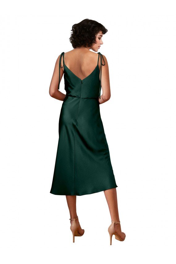Spaghetti Straps Tie Shoulders Cowl Neck Short Midi Length Stretch Satin Cocktail Prom Dress / Homecoming Dress UK