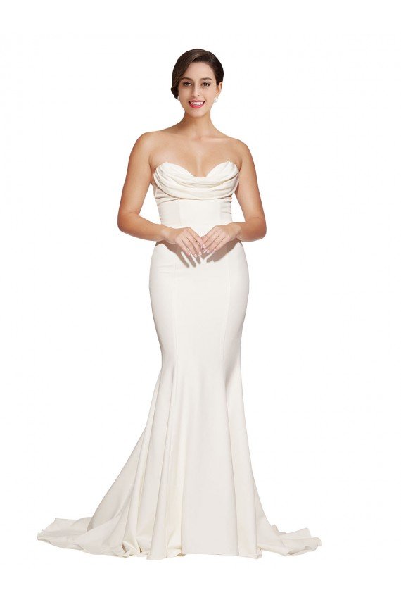 Strapless Cowl Neck Sweep Train Stretch Satin Prom Dress UK