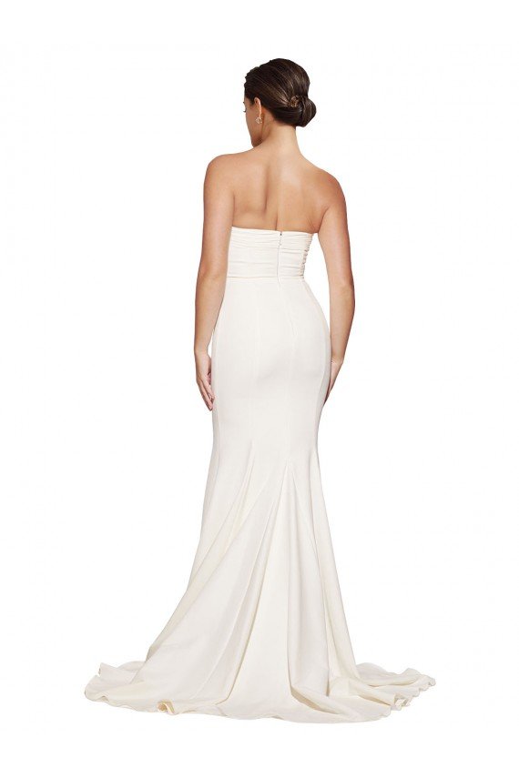 Strapless Cowl Neck Sweep Train Stretch Satin Prom Dress UK