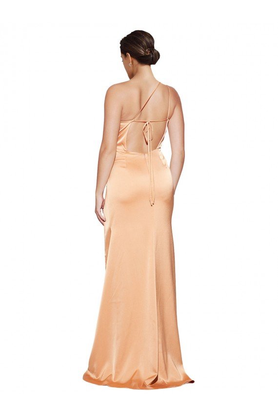 One Shoulder Ruched Stretch Satin Prom Dress with Thigh High Split UK