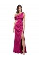Off the Shoulder Short Sleeves Stretch Satin Prom Dress with Side Slit UK