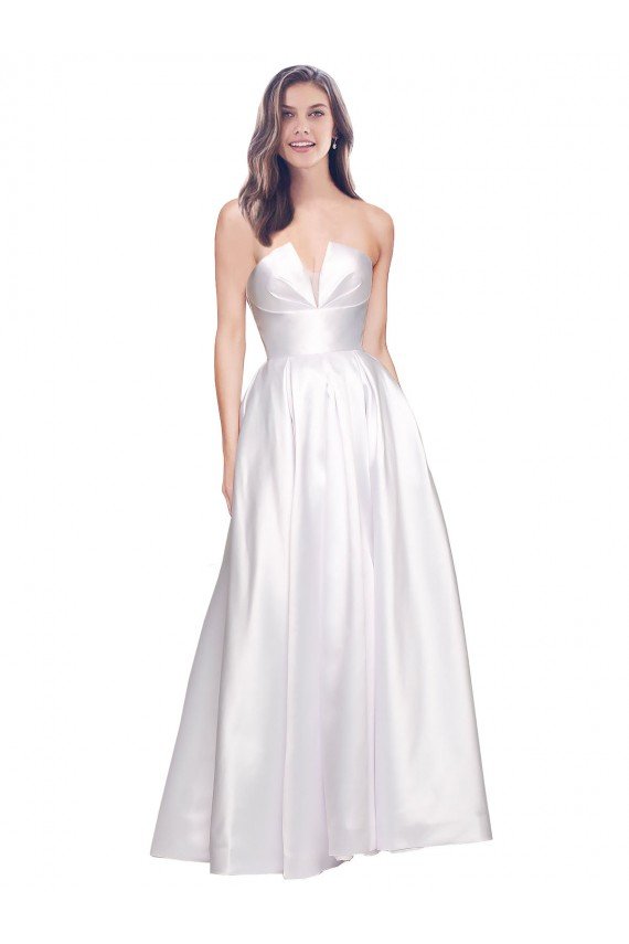 Full Length Strapless V-Cutout Stretch Satin Prom Dress UK