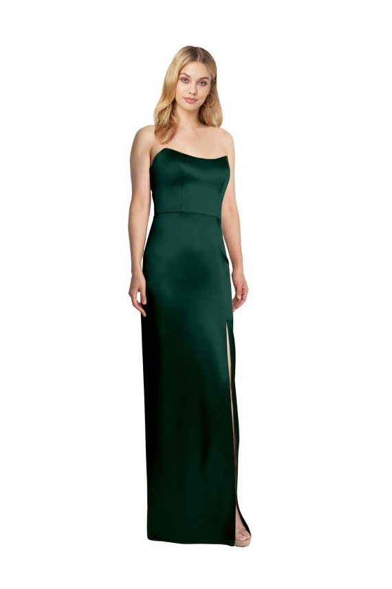 Scooped Strapless Neckline Stretech Satin Prom Dress with Side Slit UK