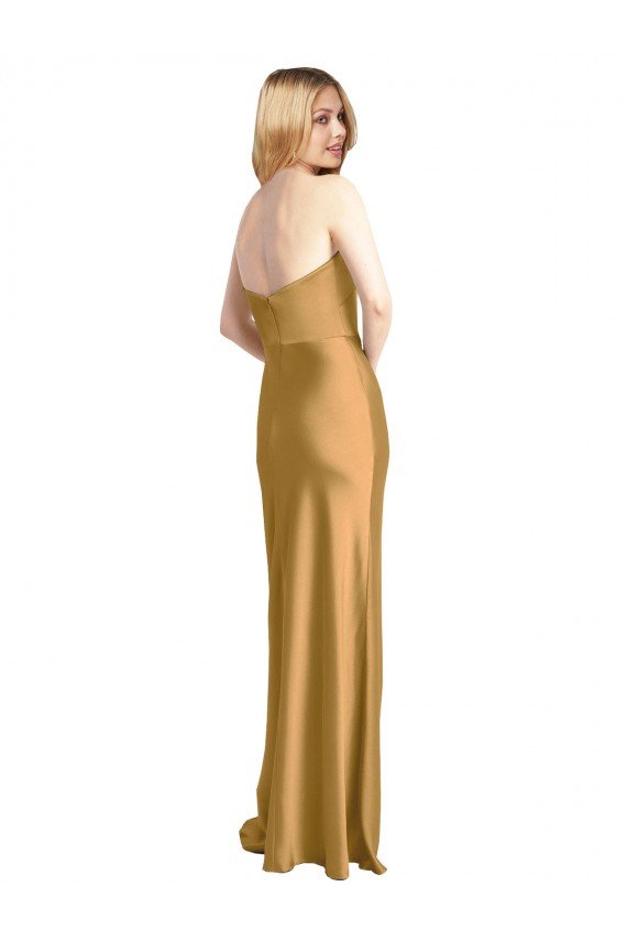 Sleek Strapless Long A-Line Stretch Satin Prom Dress UK