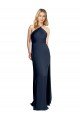 Halter Neckline Long Stretch Satin Prom Dress with Strappy Back and Side Slit UK