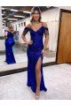 Cold Shoulder Sleeveless Long Floor Length Velvet Sequin Prom Dress with Slit UK