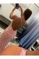 Open Back One Shoulder Sleeveless Long Sweep Train Velvet Sequin Prom Dress UK