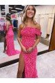 One Shoulder Sleeveless Long Sweep Train Velvet Sequin Prom Dress with Side Slit UK