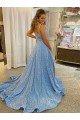 A-Line Scoop Sleeveless Long Court Train Velvet Sequin Prom Dress UK