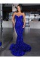 Mermaid Spaghetti Straps Sleeveless Long Sweep Train Velvet Sequin Prom Dress UK