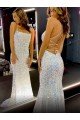 Long Spaghetti Straps Sleeveless Sweep Train Velvet Sequin Prom Dress UK
