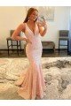 Deep V-Neck Sleeveless Long Low Back Velvet Sequin Prom Dress UK