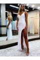 Sleeveless V-Neck Long Floor Length Velvet Sequin Prom Dress with Slit UK