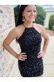 Halter Sleeveless Short Velvet Sequin Prom Dress UK
