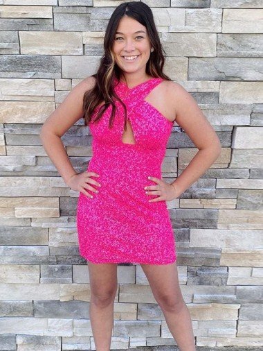 Halter Sleeveless Short Velvet Sequin Cocktail Prom Dress UK