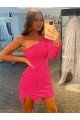 Short Velvet Sequin One Shoulder Long Sleeves Prom Dress UK