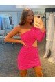 One Shoulder Long Sleeves Short Velvet Sequin Prom Dress UK