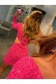 One Shoulder Long Sleeves Short Velvet Sequin Prom Dress UK