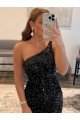 One Shoulder Sleeveless Short Velvet Sequin Prom Dress UK