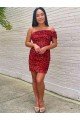 Short One Shoulder Sleeveless Velvet Sequin Cocktail Prom Dress UK