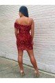 Short One Shoulder Sleeveless Velvet Sequin Cocktail Prom Dress UK
