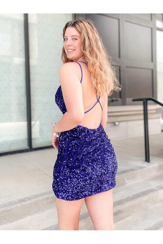 Sleeveless Short Velvet Sequin V-Neck Prom Dress UK