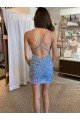 V-Neck Sleeveless Short Velvet Sequin Prom Dress with Straps UK