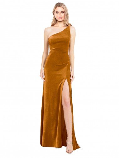 Sleek One Shoulder Long Velvet Prom Dress UK