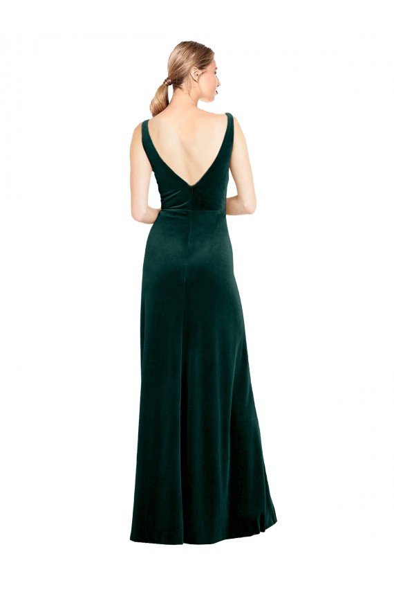 Sleek V-Neck Long Velvet Prom Dress with Side Slit UK
