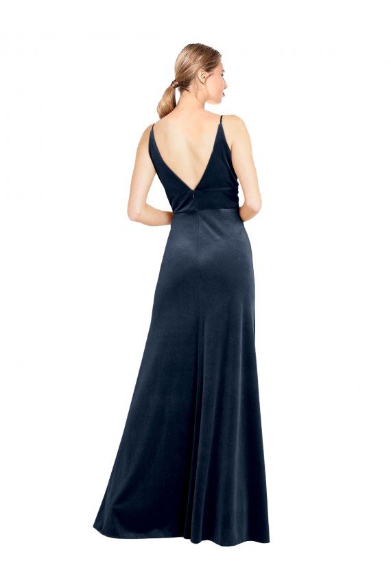 V-Back Long Velvet Prom Dress with Notched V-Neck and Spaghetti Straps UK
