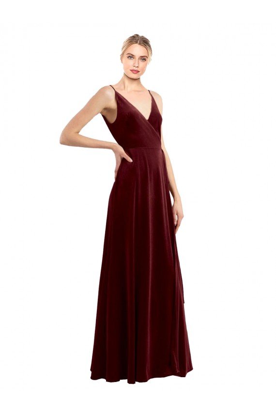 Faux Wrap V-Neck Sleek Long Velvet Prom Dress UK