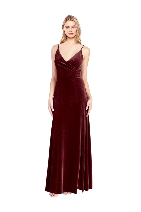 Faux Surplice Neckline Slim A-Line Long Velvet Prom Dress UK