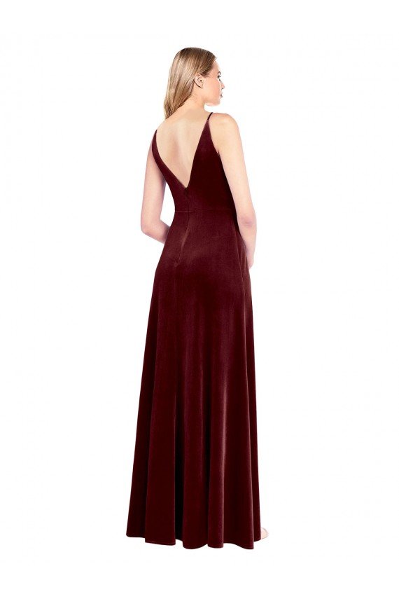Faux Surplice Neckline Slim A-Line Long Velvet Prom Dress UK