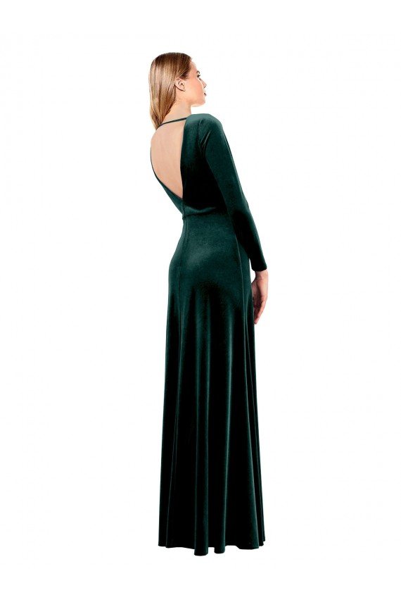 Plunging V-Neckline Long Sleeves Open Back Velvet Prom Dress UK