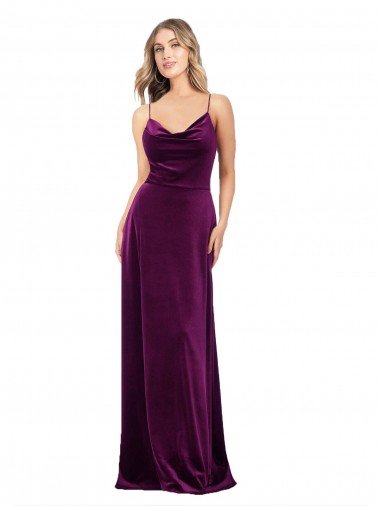 Draped Neckline Spaghetti Straps Velvet Prom Dress UK
