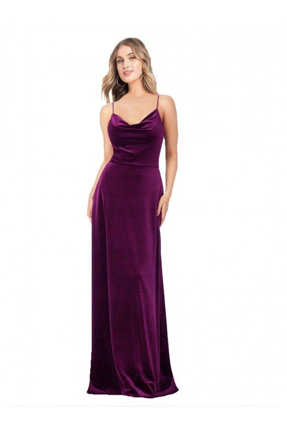 Draped Neckline Spaghetti Straps Velvet Prom Dress UK
