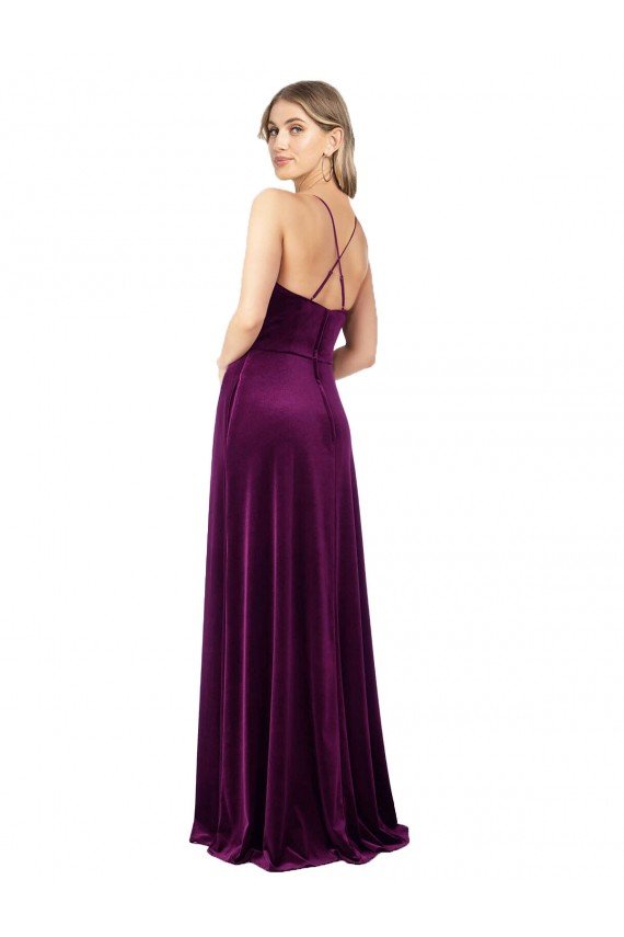 Draped Neckline Spaghetti Straps Velvet Prom Dress UK