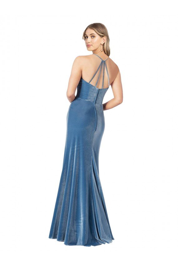 Vintage Velvet High Neck Prom Dress with Strappy Back UK