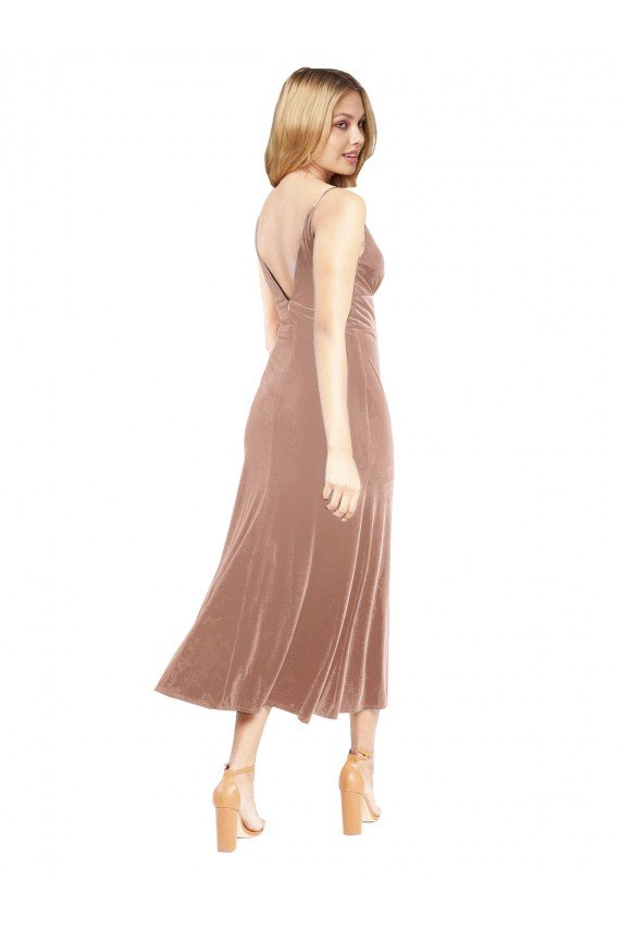 Midi Length Short V-Neck Velvet Cocktail Prom Dress / Homecoming Dress with Notched Neckline UK