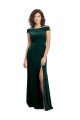 Floor Length Cap Sleeves Long Velvet Prom Dress with High Side Slit UK