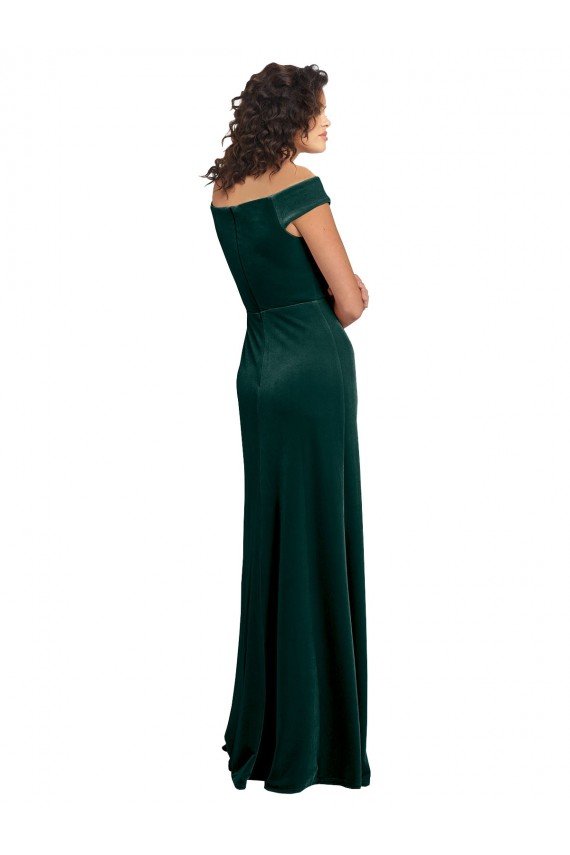 Floor Length Cap Sleeves Long Velvet Prom Dress with High Side Slit UK