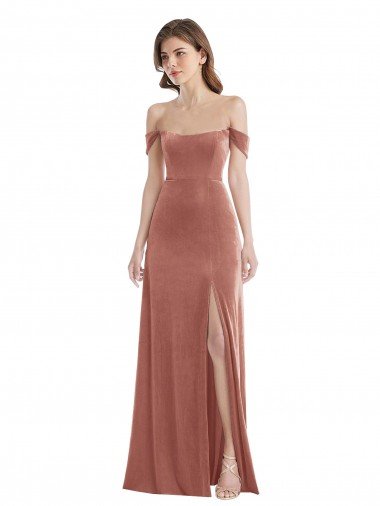Off the Shoulder Flounce Sleeve Velvet Maxi Prom Dress & Pockets UK
