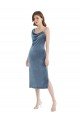 Midi Length Asymmetrical One Shoulder Velvet Slip Prom Dress UK