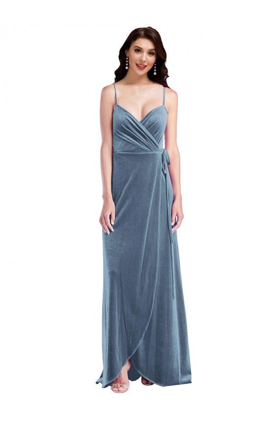Velvet Wrap Maxi Prom Dress with Pockets UK