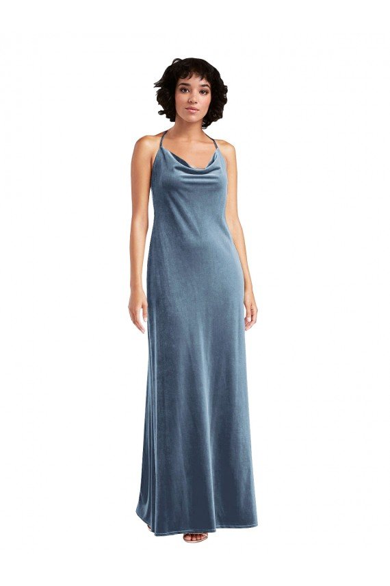 Cowl Neck Velvet Maxi Slip Prom Dress UK